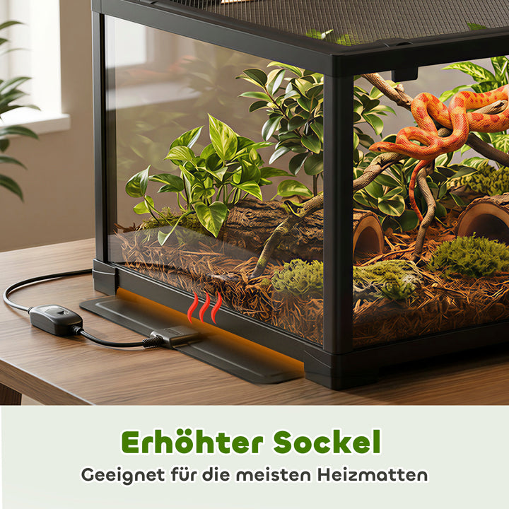 Krybdyrterrarium, 86 liters terrarium med skydedør, aflåselig, til firben, insekter, edderkopper, gekkoer, 60 x 45 x 32 cm, sort