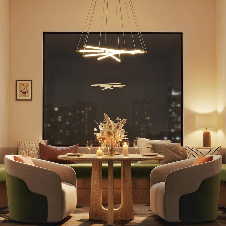 LED loftlampe, 50W, 5 justerbare lysrør, justerbar, loftlampe til stue, spisestue, køkken, guld+hvid