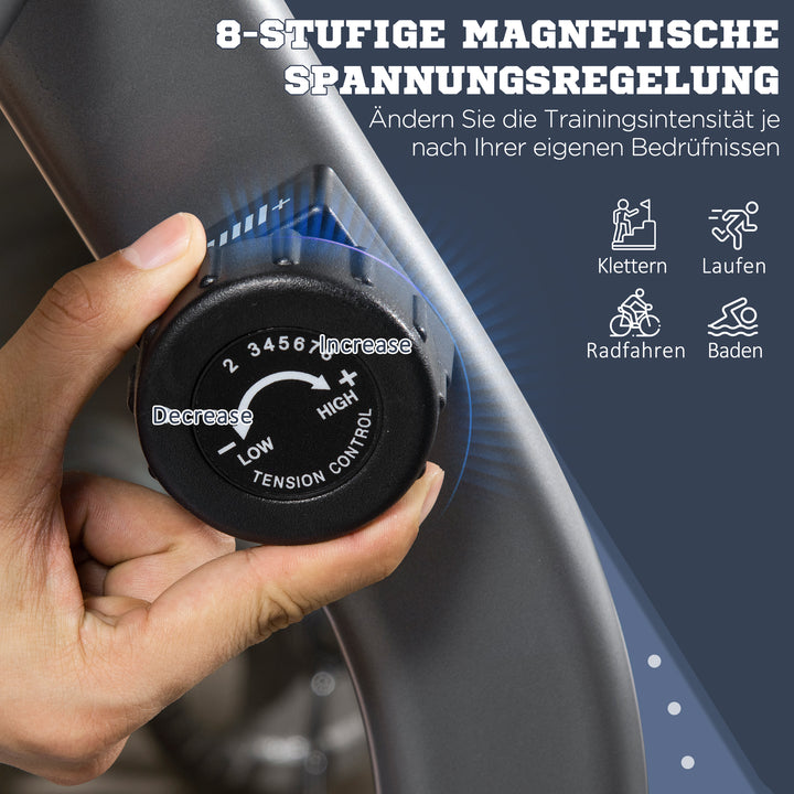 Liggende motionscykel med LCD-display, 8-trins justerbar magnetisk modstand, liggende motionscykel, hjemmetræner med pulsmålere, justerbar ryglæn, liggende motionscykel til seniorer op til 110 kg