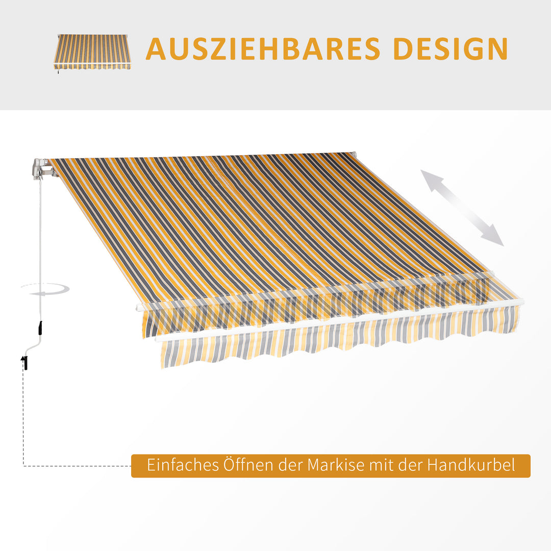 Markise med håndsving, solbeskyttelse, aluminium, gul og grå, 295 x 245 cm