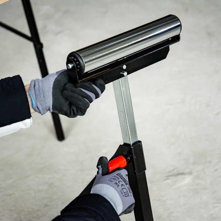 Rullestativ, rullestøtte, højdejusterbart arbejdsstativ, rullestativ, hjælpestativ, støttestativ, op til 90 kg, metal, sort, 44 x 50 x 68-110 cm