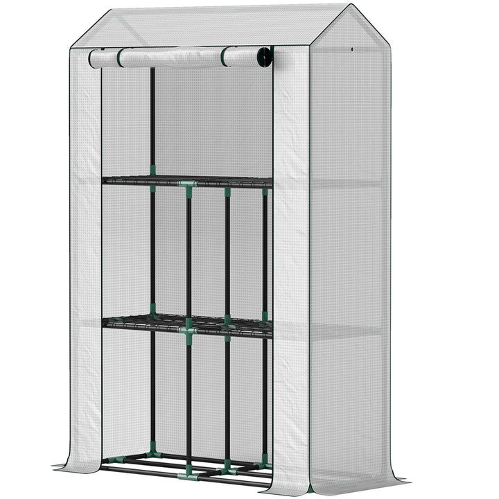 Drivhus med 3-lags hylde, uv-bestandig plastikdør, rulledør, 100 x 40 x 150 cm, hvid