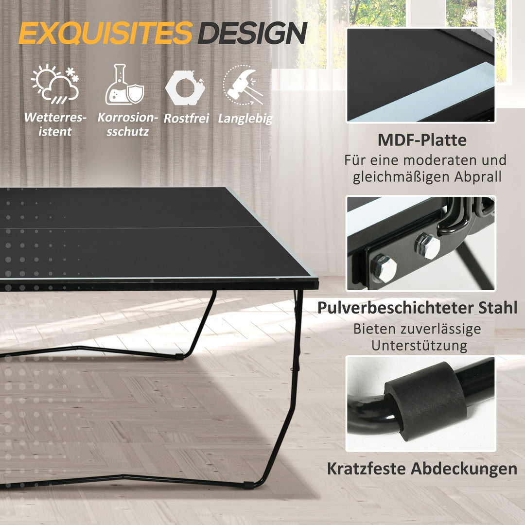 Bordtennisbord, foldbart, 8 hjul, pulverlakeret stålramme, mdf, 274 x 152,5 x 76 cm, sort