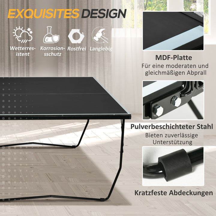 Bordtennisbord, foldbart, 8 hjul, pulverlakeret stålramme, mdf, 274 x 152,5 x 76 cm, sort