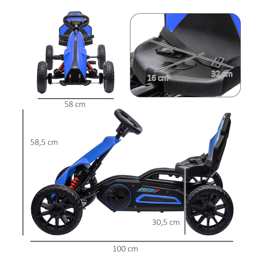 Gokart med pedaler og bakgear, til børn i alderen 3 til 8 år, blå