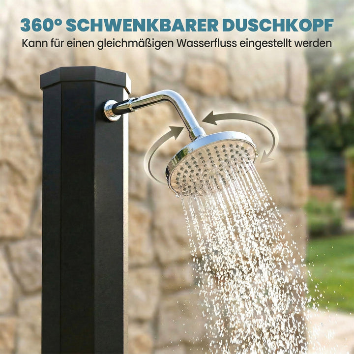 Solbruser 60L havebruser med drejeligt regnbruserhoved, hane, justerbar temperatur