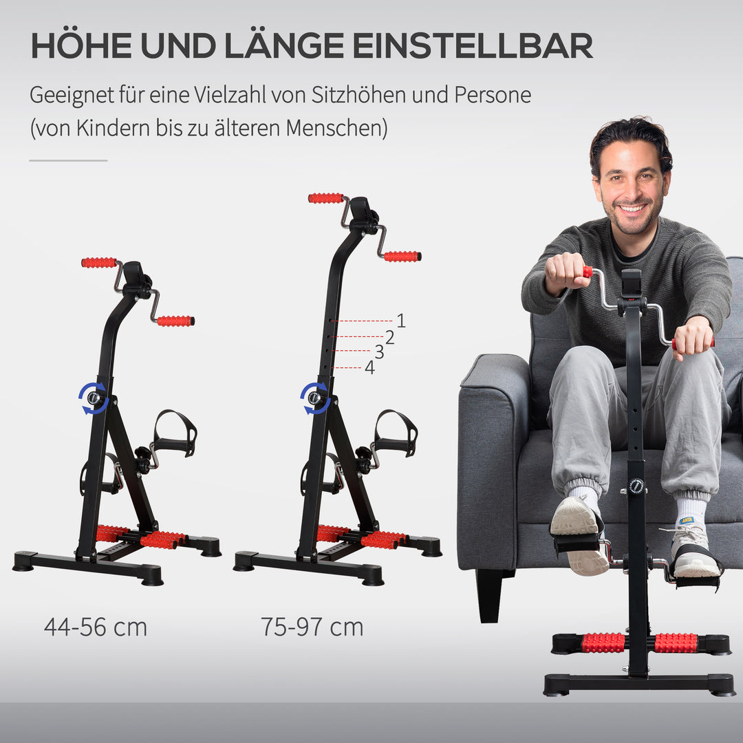 Pedaltræner til seniorer, højde- og længdejusterbar, mini-motionscykel med håndtag, LCD-display og fastgørelsesrem