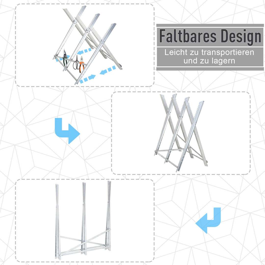 Motorsavstativ, foldbart savstativ til brænde, sølvmetal, 83 x 83 x 79 cm