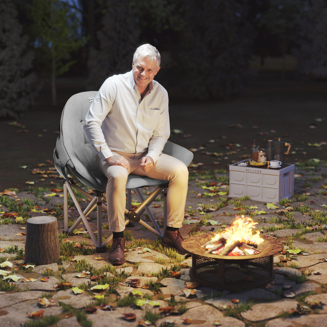 Klapstol foldbar campingstol med sidelomme, polstret bæretaske, op til 120 kg lasteevne, mørkegrå