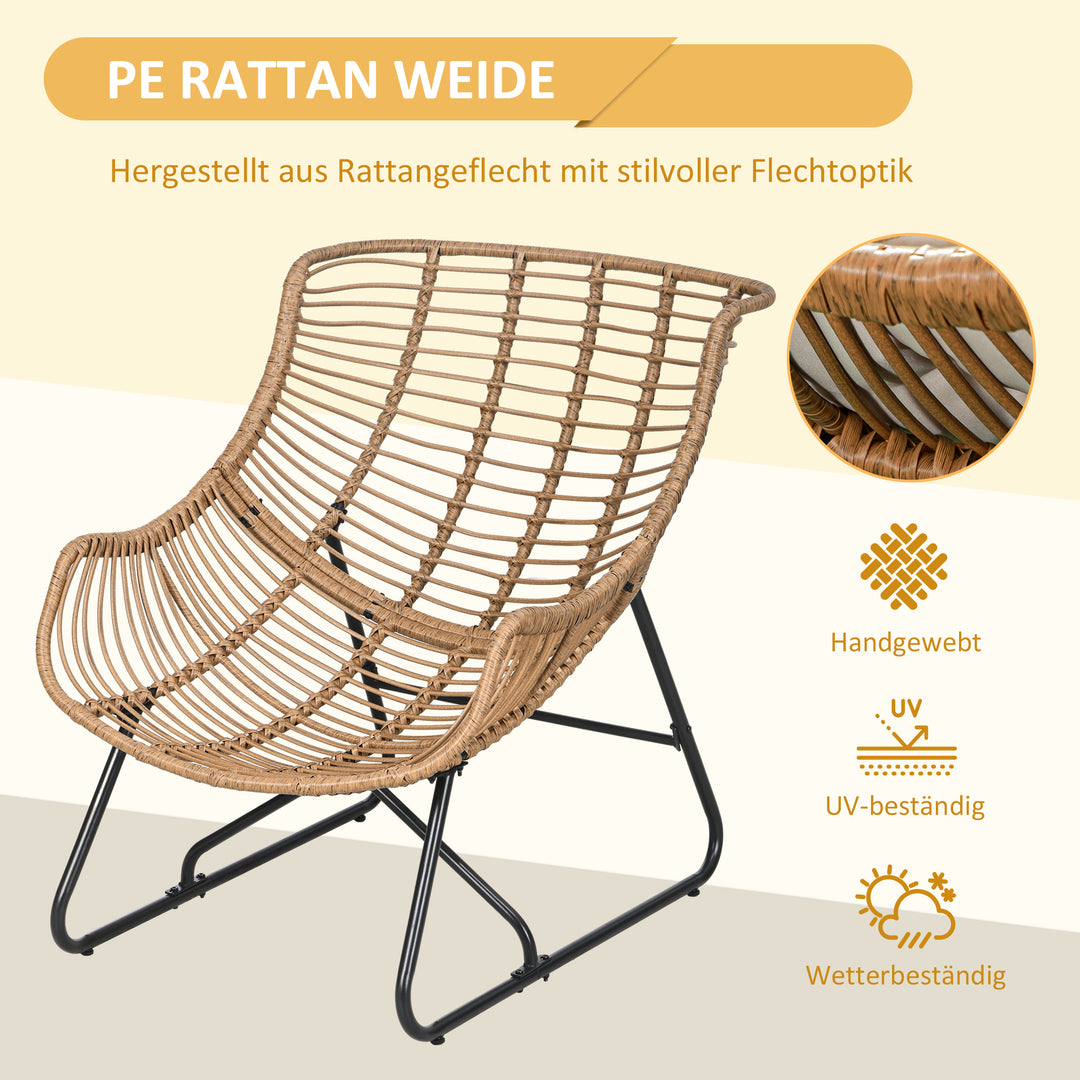 Havestue, rattan-look, udendørs lænestol, med hynde, metalstel, 75x101x90 cm, natur/khaki/sort