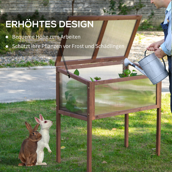 Højbed i træ 90 x 50 x 93 cm, dyrkningsbord med overdækning, vejrbestandigt urtebed, plantekasse til have, balkon og terrasse, brun