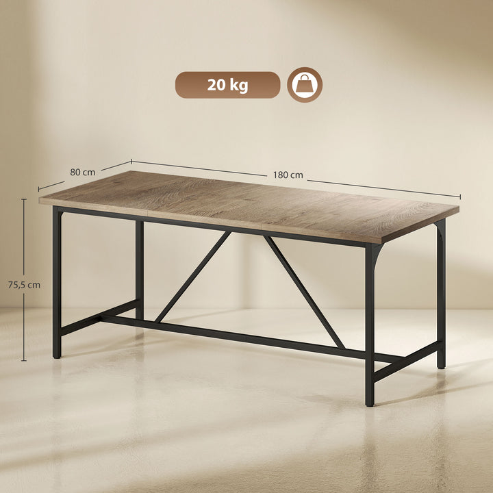 Spisebord til 6-8 personer. Moderne rektangulært køkkenbord med trælook, 180 x 80 x 75,5 cm, naturfarvet.