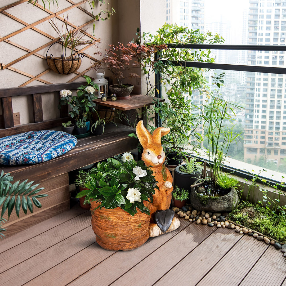 Urtepotte, kanin med fletkurv, vejrbestandig, 45x27x50cm, brun