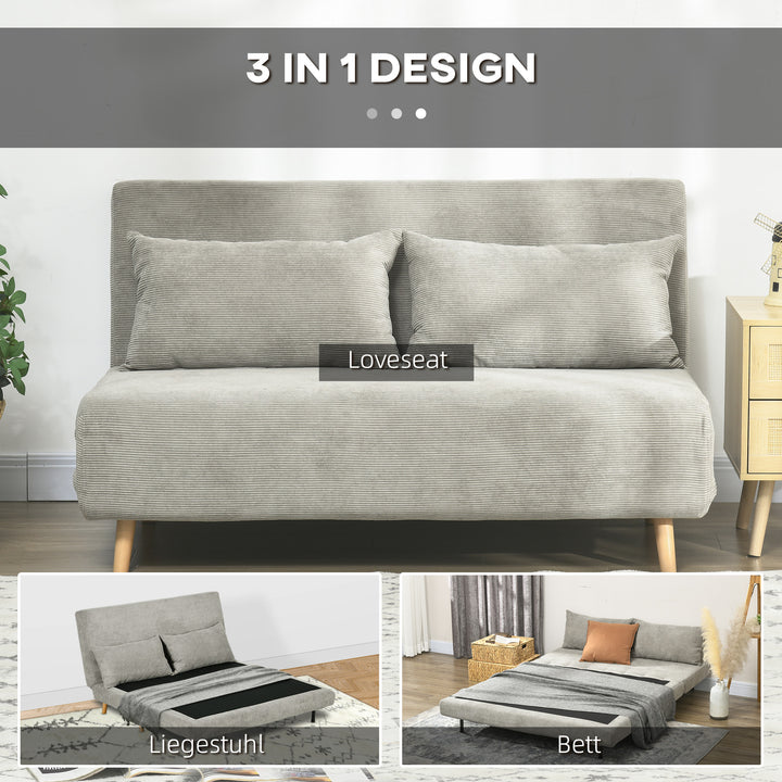 Sovesofa, gæsteseng, 3-positions justerbar ryglæn, linnedlook, op til 120 kg, 141 x 90 x 81 cm, grå