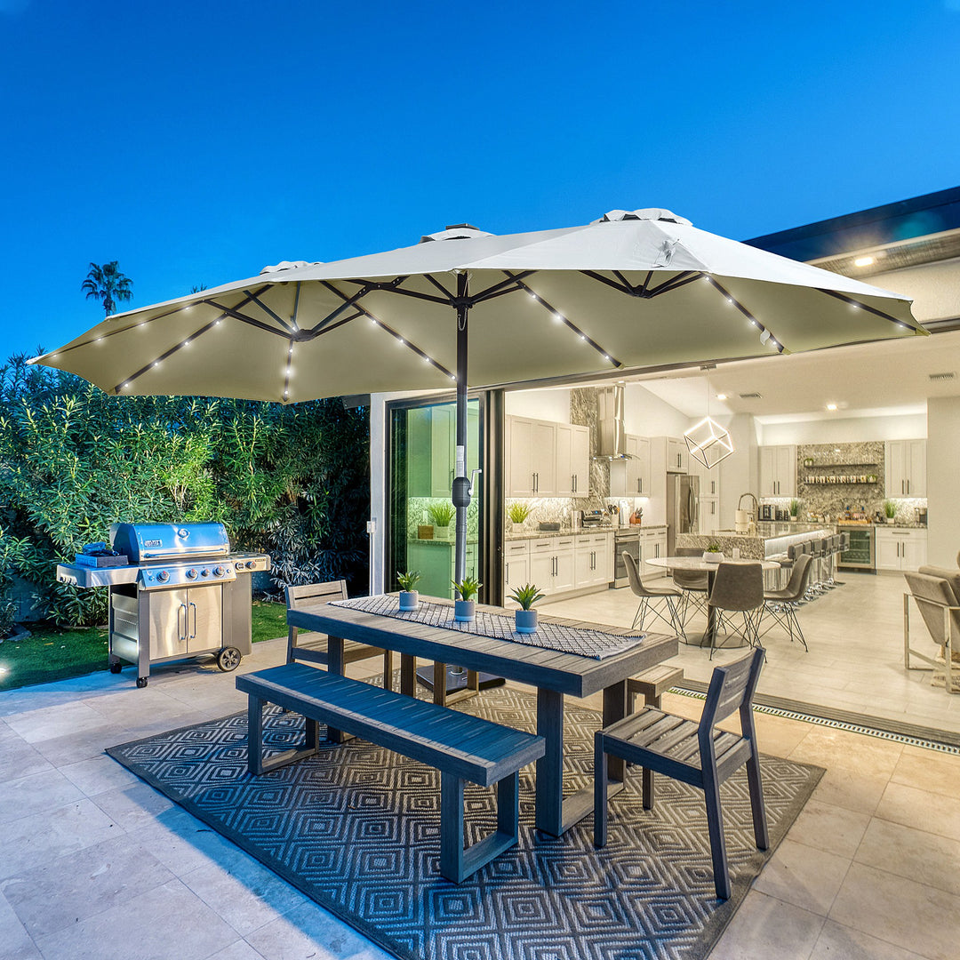 Parasol med led solcelle 4,5m dobbelt parasol haveparasol markedsparasol terrasseparasol oval lysegrå+sort