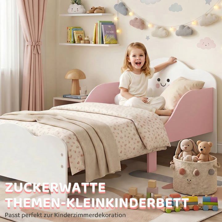 Børneseng, 140 x 70 cm sengestel med høje sengeheste til børn i alderen 3-6 år, uden madras, pink