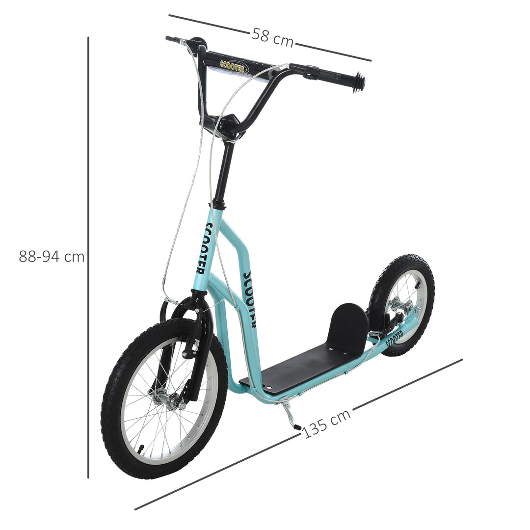 Børneløbehjul fra 5 år løbehjul spark løbehjul city scooter børneløbehjul kickboard med luftgummidæk 16/12 tommer blå 135 x 58 x 88-94 cm