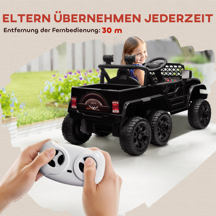 12V elektrisk kørebil med anhænger, led-lys, musik og horn, til børn i alderen 3-8, sort