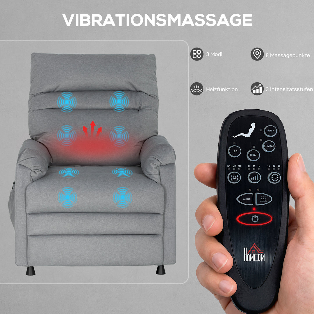 Lænestol med justerbar lænefunktion, TV-lænestol med lænefunktion, lændevarme, 2 fjernbetjeninger, USB-port, støjsvag motor, grå