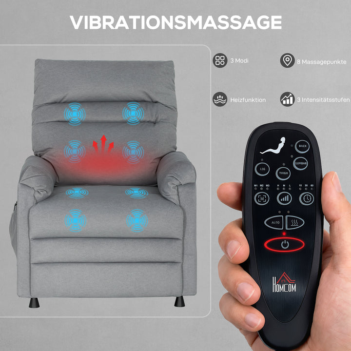 Lænestol med justerbar lænefunktion, TV-lænestol med lænefunktion, lændevarme, 2 fjernbetjeninger, USB-port, støjsvag motor, grå