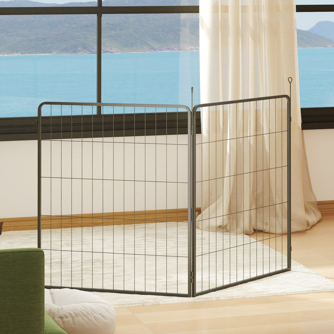 Sæt med 2 hvalpeindhegningsforlængere, hundehegnspaneler, kæledyrslegeplads, hvalpehegn af stål, grå