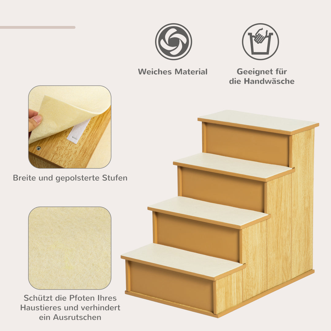 Kæledyrstrappe, til hunde/katte, 4-trins, kort plys, op til 30 kg, 40 x 59 x 54,2 cm, naturlig