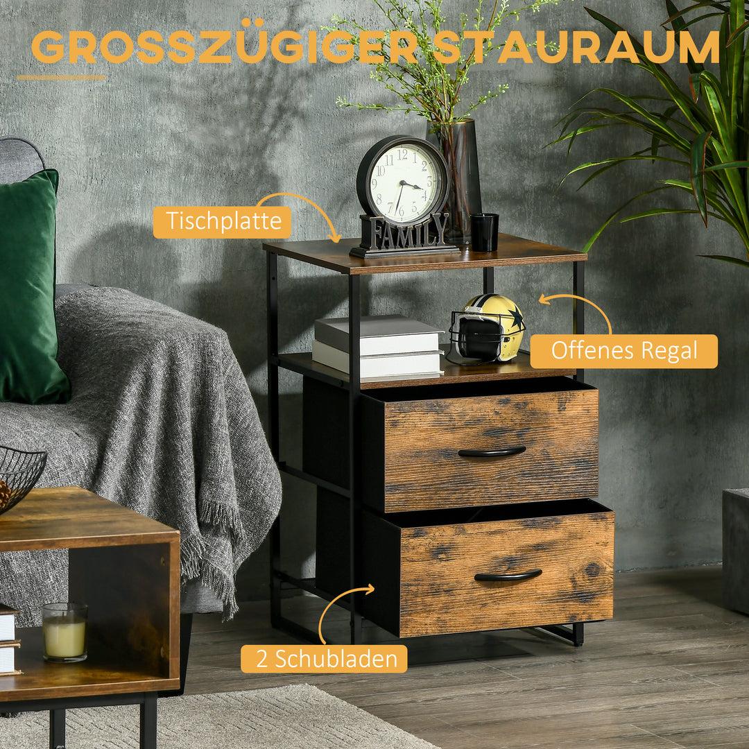 Stueskab, sideskab, stofskuffer, mdf, stålstel, brun