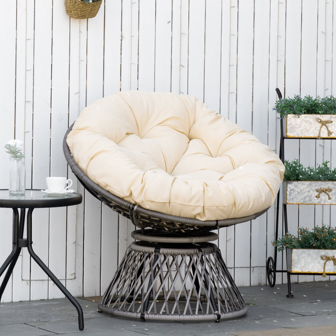 Papasan stol, kurvestol, sædehynde, syntetisk rattan, drejelig, metalstel, 87 x 97 x 86 cm, beige