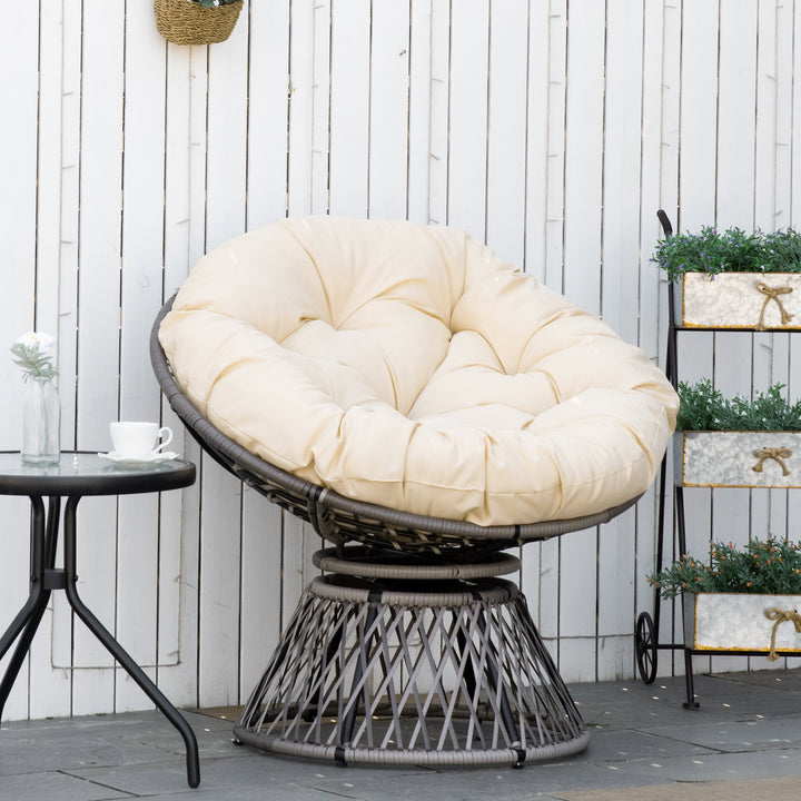 Papasan stol, kurvestol, sædehynde, syntetisk rattan, drejelig, metalstel, 87 x 97 x 86 cm, beige