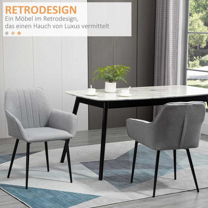 Sæt med 2 spisebordsstole, polstret stol med åndbart hørbetræk, stuestol, lænestol, køkkenstol med ryglæn og armlæn, hør, lysegrå, 59,5 x 56,5 x 81 cm