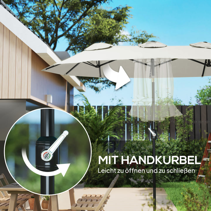 Parasol, haveparasol, vipbar, med håndsving, vindfang, polyester+stål, cremehvid, 295 x 152 cm