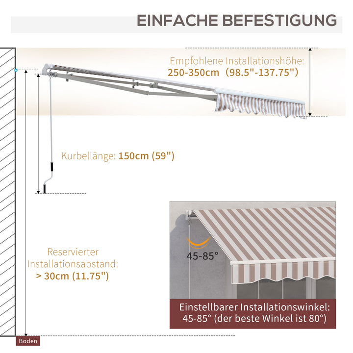 Markise med håndsving, foldearmsmarkise, solafskærmning, vægmontering, balkon, aluminium Berge 3 x 2,5 m