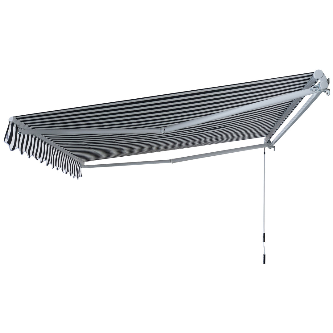 Markise med foldearm, solsejl med håndsving, 3,5 x 2,5 m, grå og hvid, aluminium og polyester