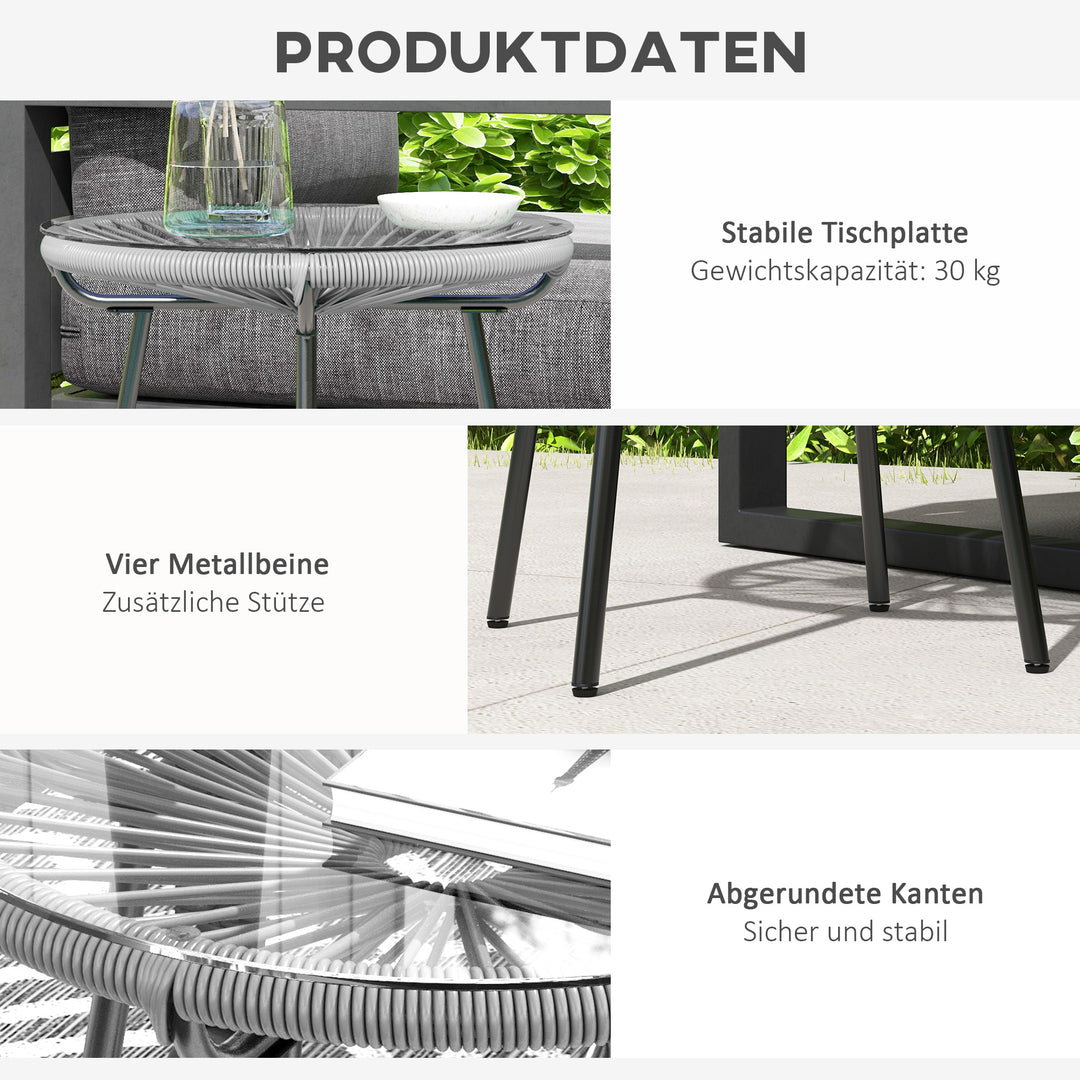 Havebord i bohemestil, udendørs sidebord, PE-rattan, hærdet glas, vejrbestandigt, 50 cm x 50 cm x 50 cm, grå