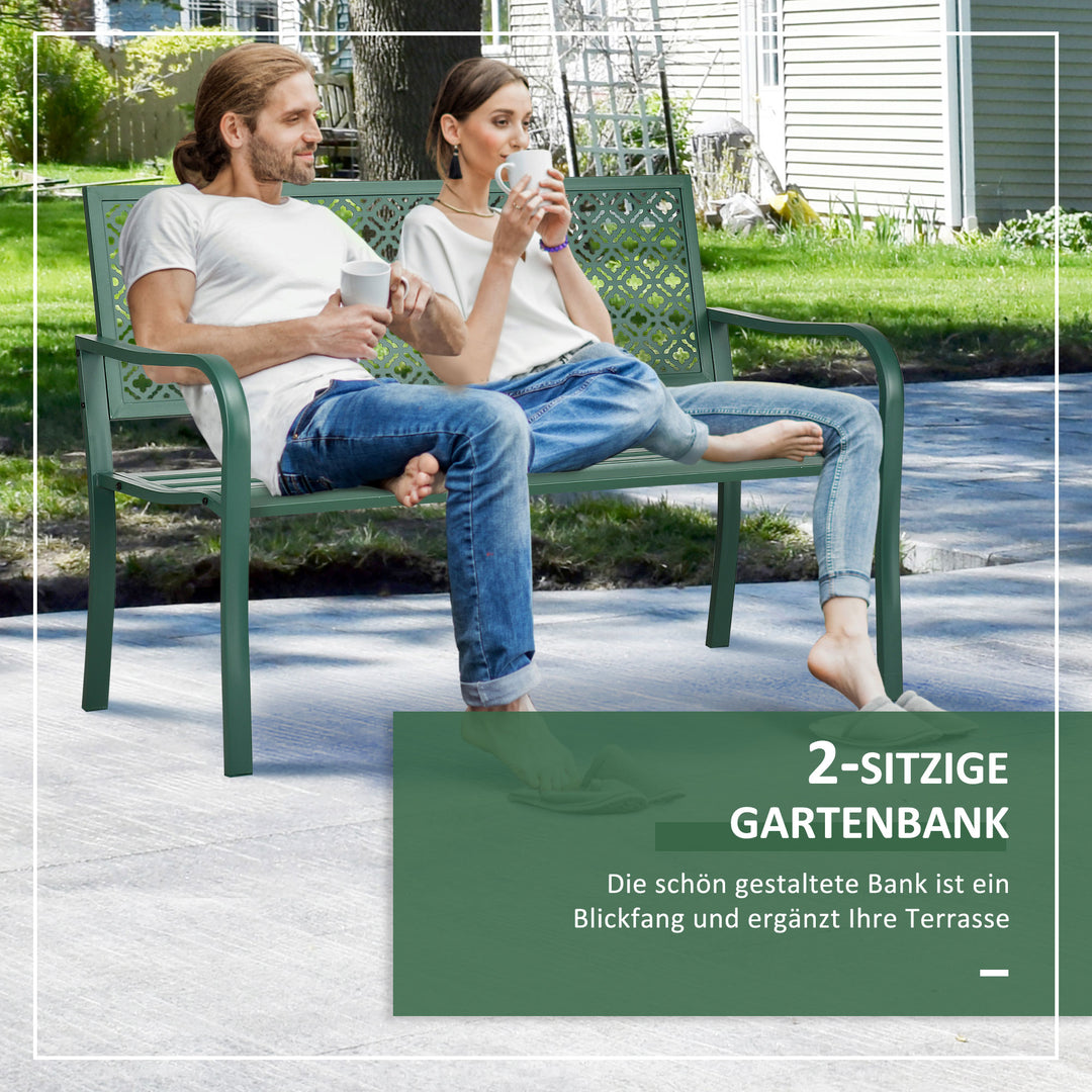Metal havebænk, 2-personers, vejrbestandig, 127 cm x 63 cm x 83 cm, grøn