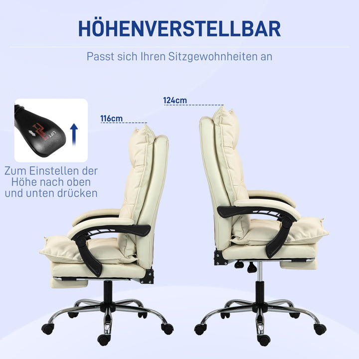 Kontorstol, justerbar sædehøjde, fodstøtte, kunstlæder, op til 135 kg, metalbase, 66 x 72 x 116-124 cm, beige