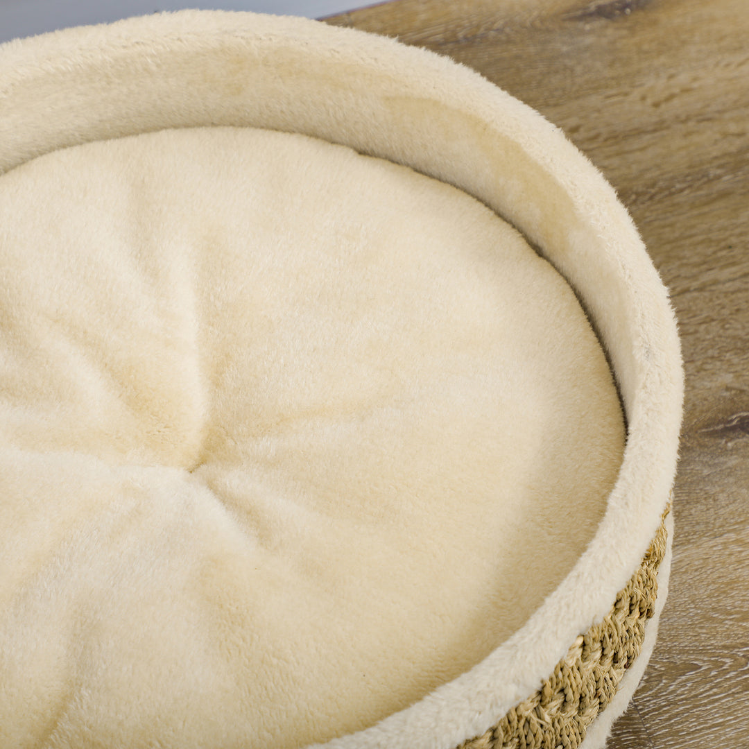 Kæledyrsseng til katte og hunde, søgræs, vaskbar hynde, 48 cm x 48 cm x 24,5 cm, beige + khaki - naturlig