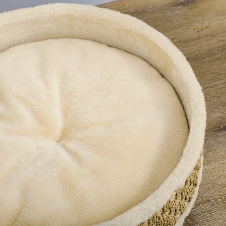 Kæledyrsseng til katte og hunde, søgræs, vaskbar hynde, 48 cm x 48 cm x 24,5 cm, beige + khaki - naturlig