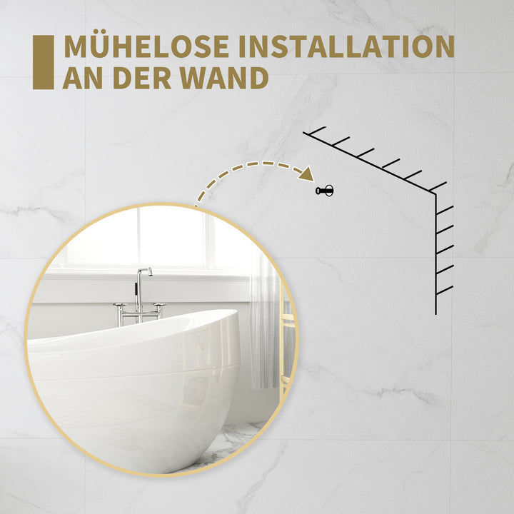 70 x 70 cm rundt badeværelsesspejl, vægmonteret, guldfarvet ramme