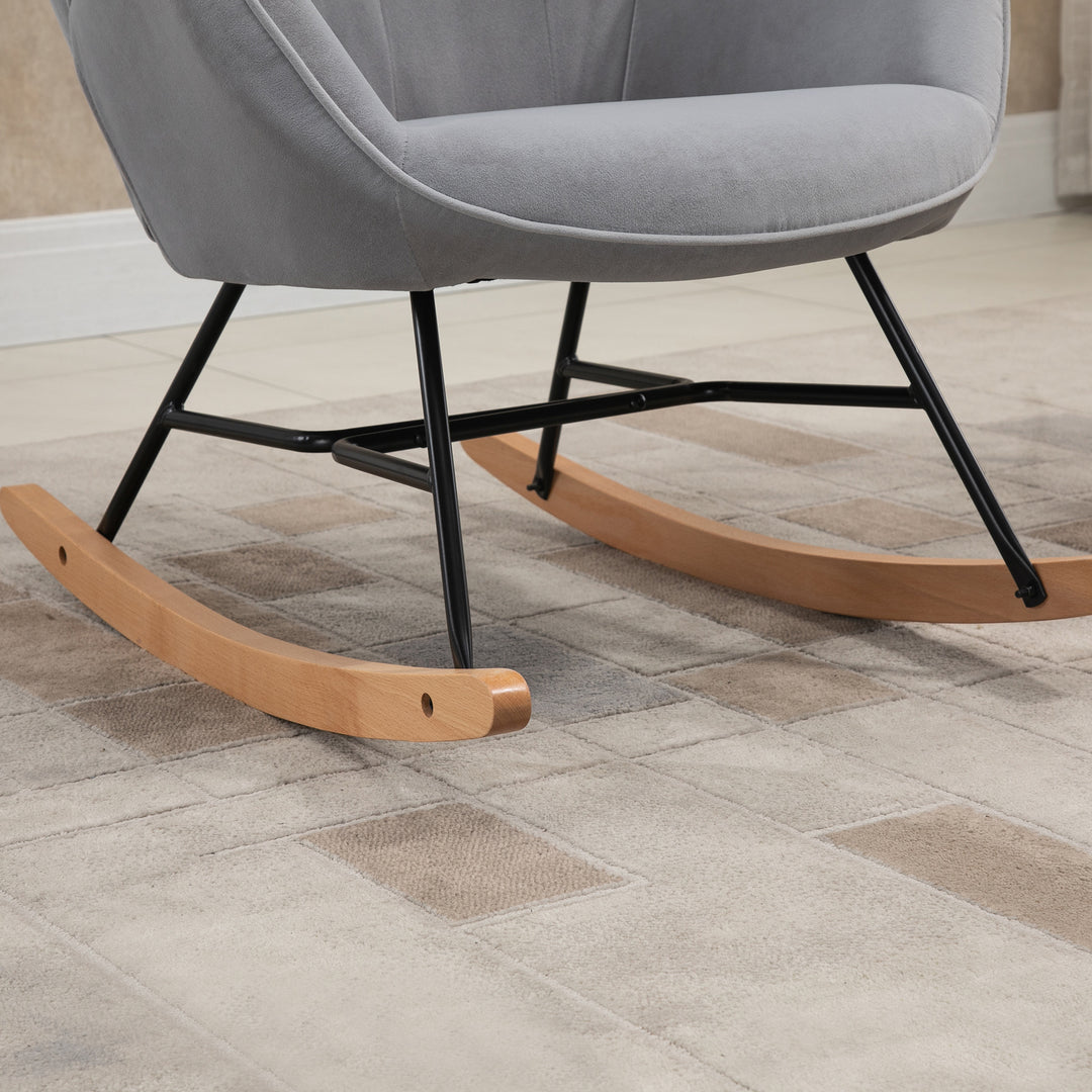 Gyngestol med quiltning, træløbere, fløjlslook, op til 150 kg, lysegrå