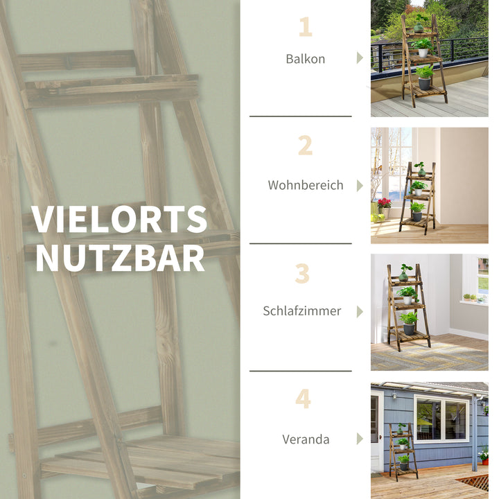 3-lags plantestativ, foldbar 93 cm høj blomsterstativ til indendørs og udendørs brug, træplantehylde, urtepottestativ med bakker, plantetrappe til stue, have, balkon, mørkebrun