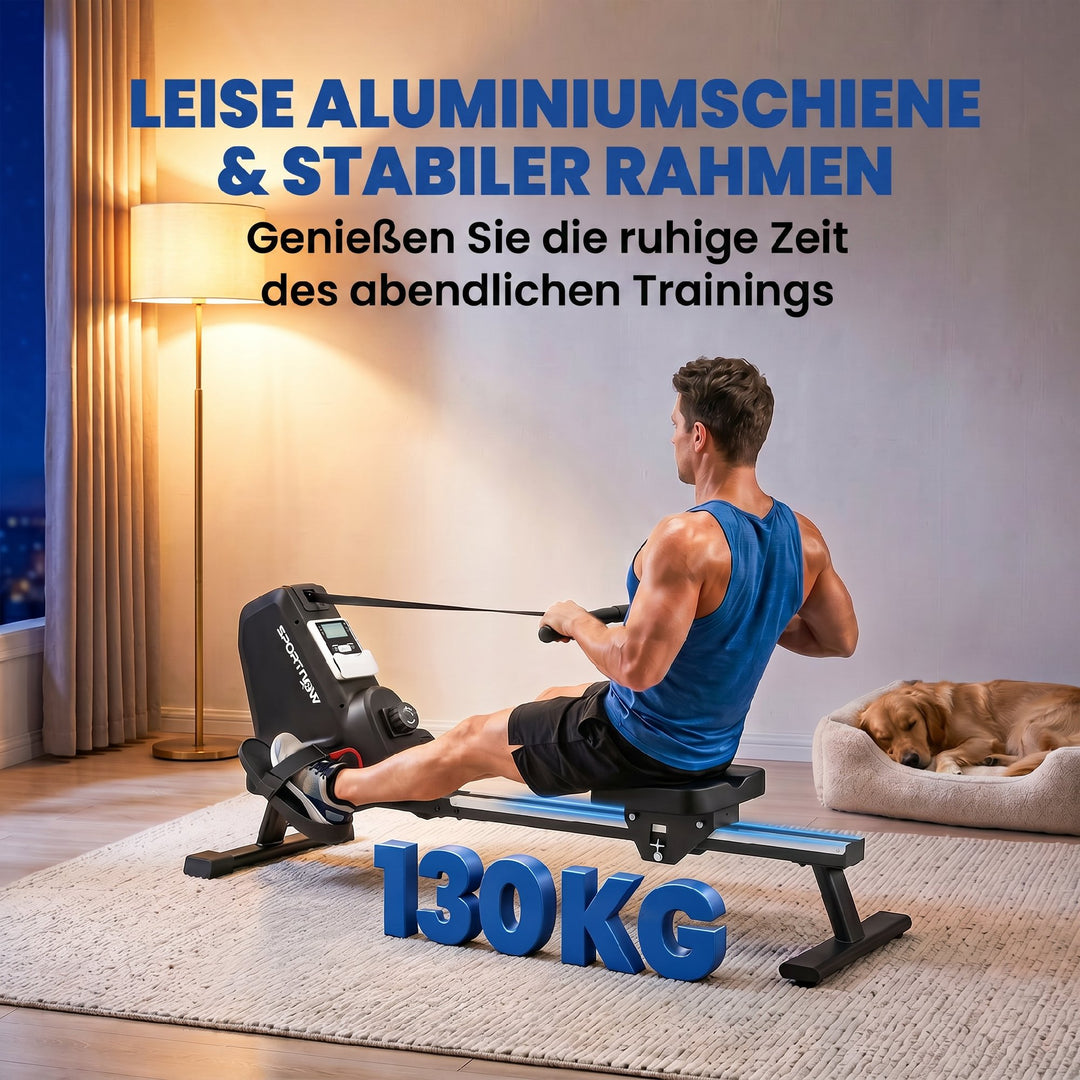 Romaskine til hjemmet, stille magnetisk romaskine med 16 modstandsniveauer, eksklusiv app, LCD-display og telefonholder