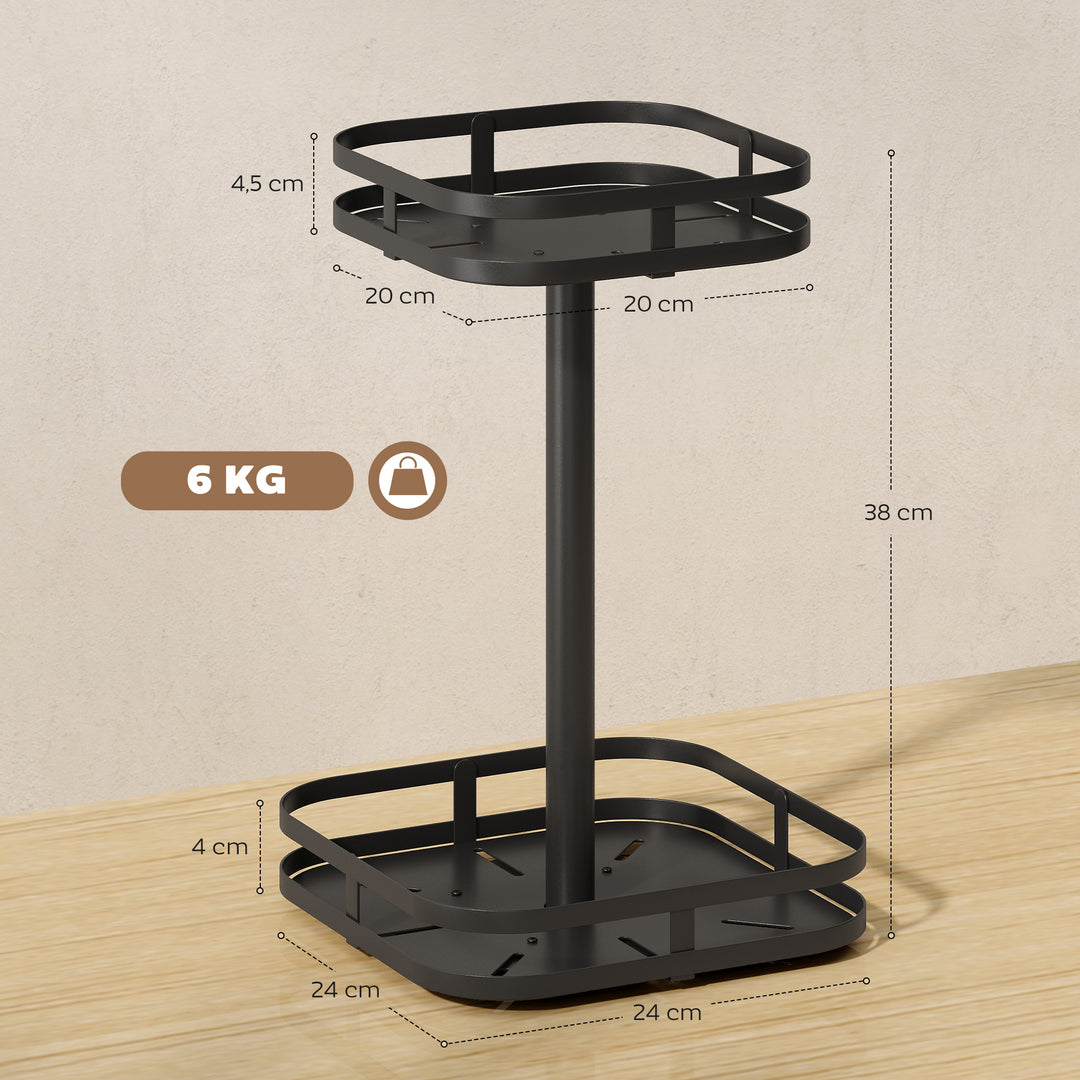 Roterende krydderirist, 2-lags design, sugekopfødder, metal, sort