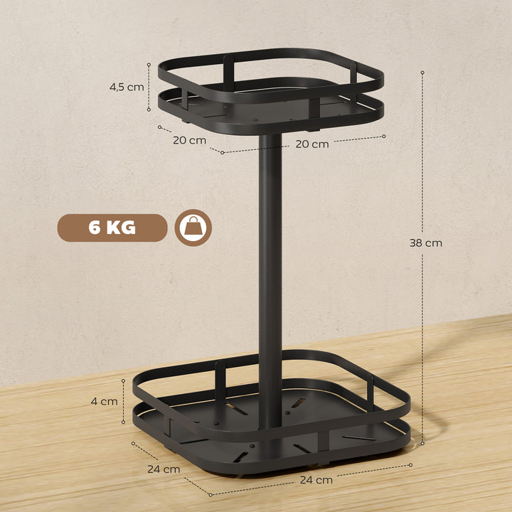 Roterende krydderirist, 2-lags design, sugekopfødder, metal, sort