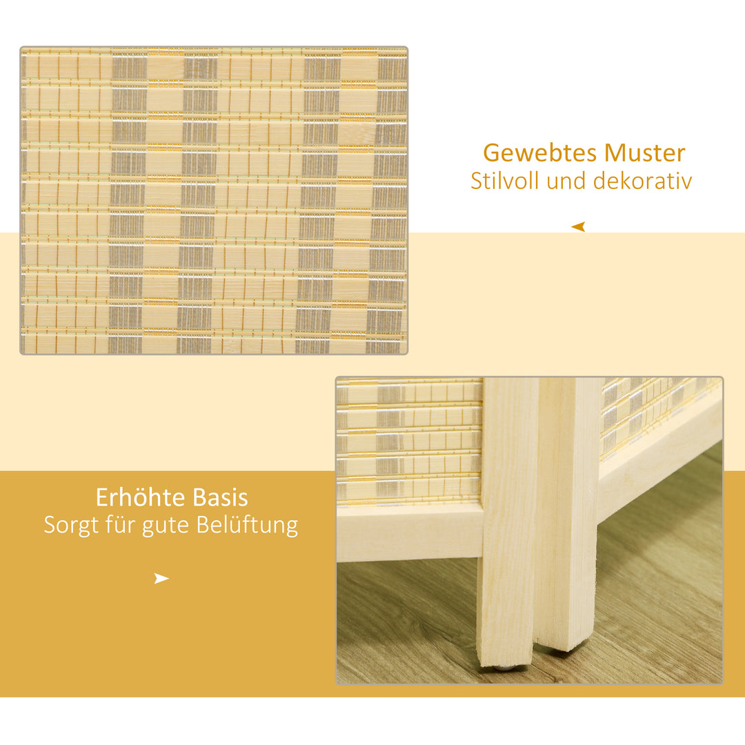 4-Panels rumdeler, 180 x 180 cm, foldbar skærm af bambus og bomuld til stue, soveværelse, natur