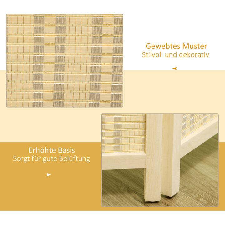 4-Panels rumdeler, 180 x 180 cm, foldbar skærm af bambus og bomuld til stue, soveværelse, natur