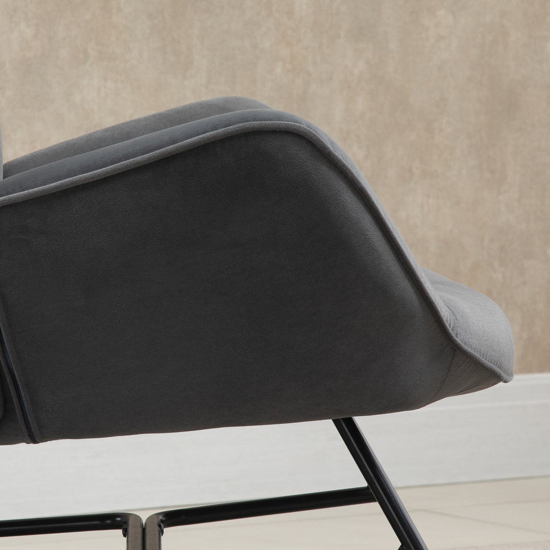 Gyngestol med quiltning, træløbere, fløjlslook, op til 150 kg, mørkegrå