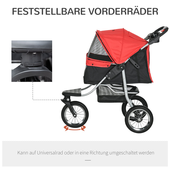 Hundeklapvogn med 3 hjul, foldbar op til 10 kg, oxford rød+sort, 109,5 x 54,5 x 106,5 cm