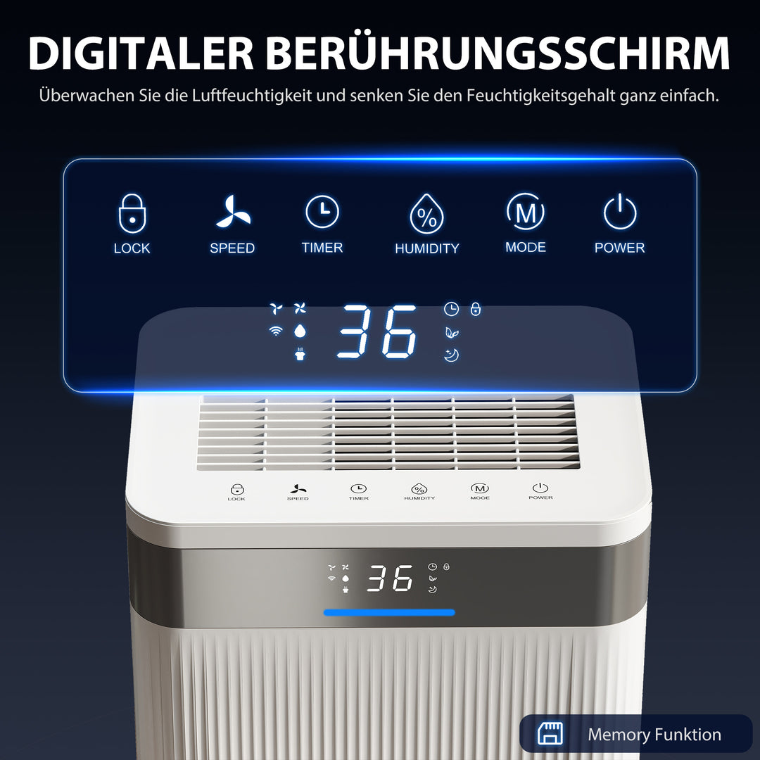 Affugter, 4,5 liters tank, 24-timers timer, LED-display, plastik, hvid