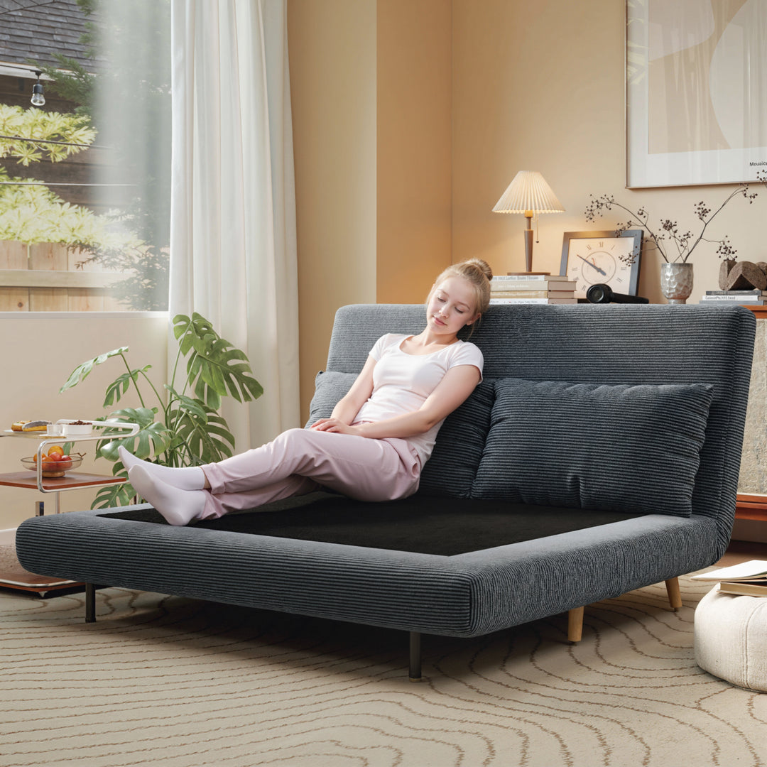 Sovesofa, gæsteseng, 3-positions justerbar ryglæn, corduroy-look, op til 120 kg, 141 x 90 x 81 cm, mørkegrå